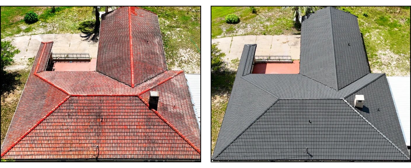 Roof coating aerial before and after
